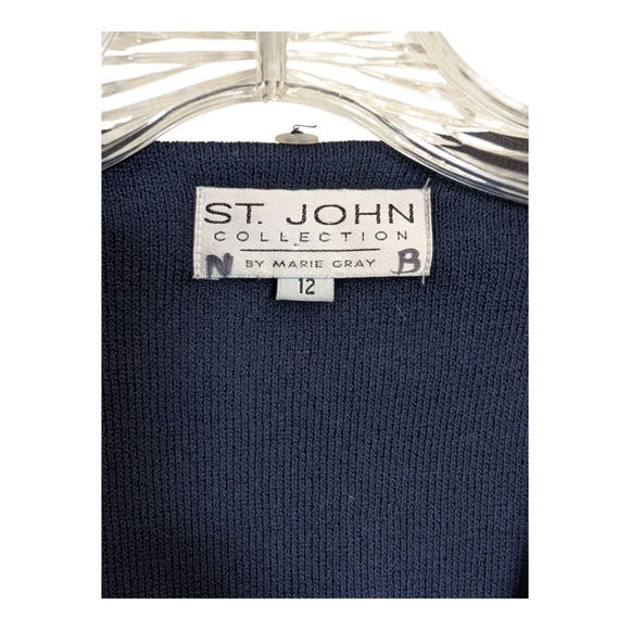 St John's Knit Long Blazer Cardigan Navy Blue One Button Wool Blend - Picture 6 of 8